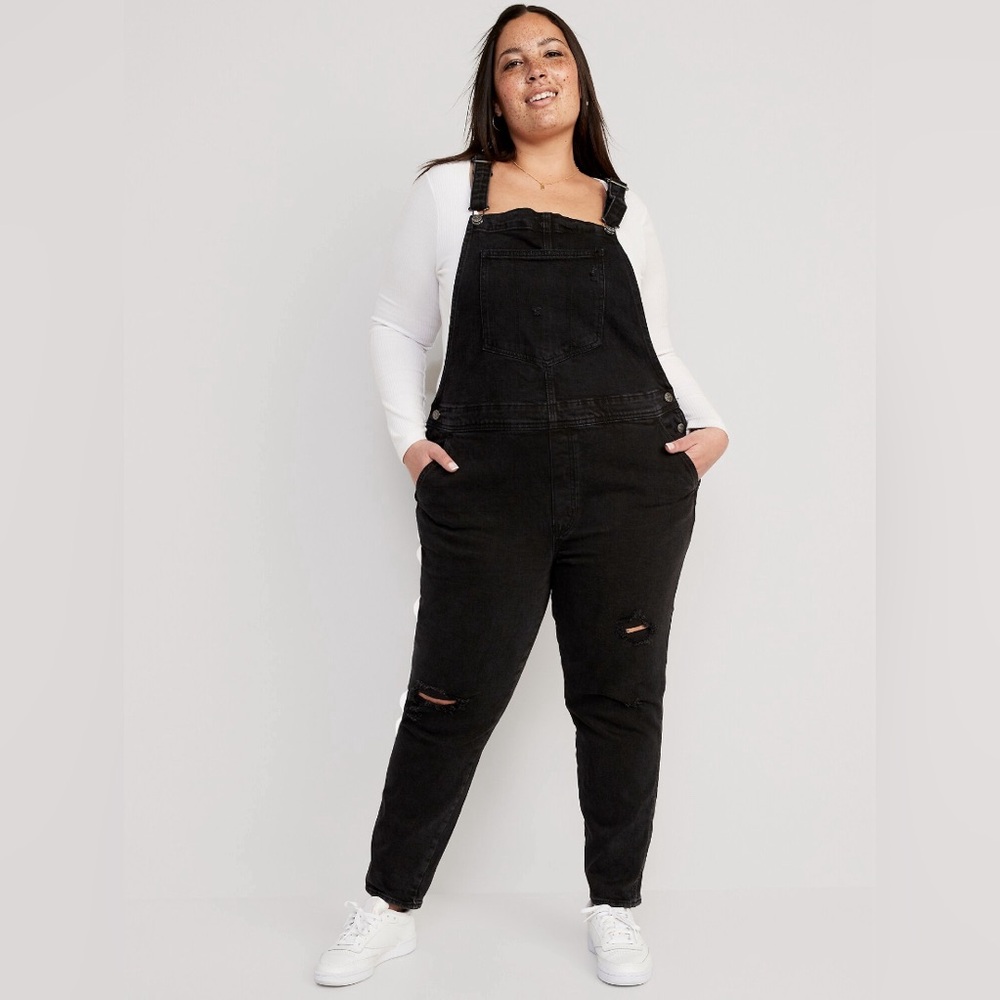Plus Size Black Distressed Overalls, New With Tags